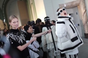 Backstage at Sacai RTW Fall 2017