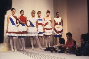 Models on the runway of Karl Lagerfeld's Spring 1981 Ready-To-Wear collection for Chloe.