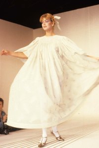 A Model on the runway of Karl Lagerfeld's Spring 1981 Ready-To-Wear collection for Chloe.