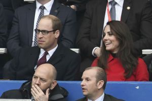 Prince William and the Duchess of Cambridge (in Carolina Herrera) at the France vs. Wales Six Nations Rugby match