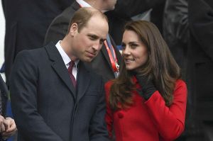 Prince William and the Duchess of Cambridge (in Carolina Herrera) at the France vs. Wales Six Nations Rugby match