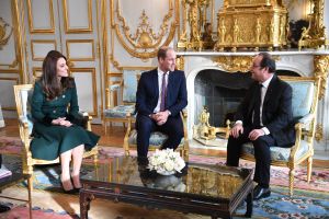 The Duchess of Cambridge (in Catherine Walker), Prince William and Francios Holland