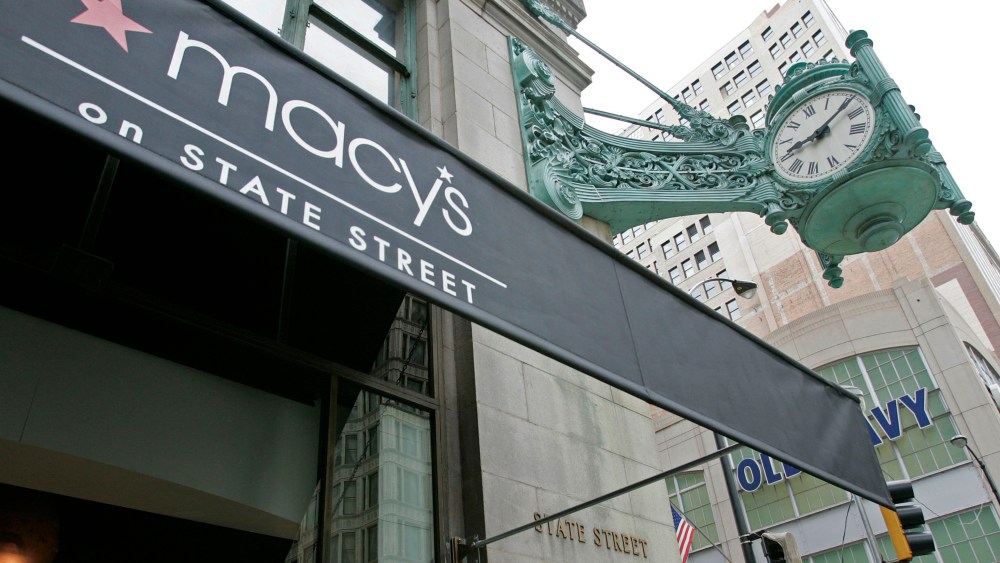 New canopies bearing the Macy's logo hang at their State Street store in the former Marshall Field's building in Chicago, Saturday, Sept. 9, 2006. Federated Department Stores is converting more than 400 department stores across the nation to Macy's today, including Filene's  in Massachusetts and  the 154-year-old Marshall Field's store on Chicago's State Street. (AP Photo/Brian Kersey)