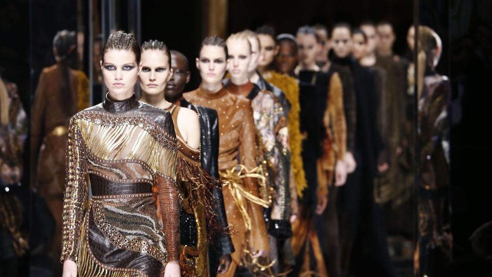 The finale at the Balmain fall 2017 show in Paris.