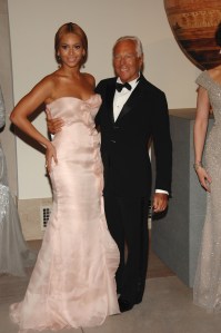 Singer Beyonce Knowles (L) and fashion designer Giorgio Armani attend the Metropolitan Museum of Art's annual Costume Institute gala in New York City. Knowles wears Armani Prive.Met 2008 Costume Institute Gala, New York