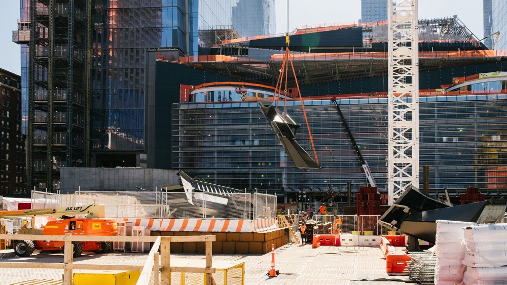 A 100,000 steel piece of Vessel swings into place at Hudson Yards.