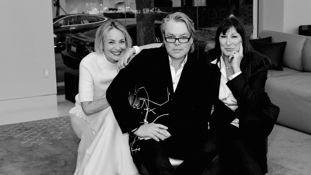 Sharon Stone, David Downton and Angelica Huston at Mass Beverly showroom