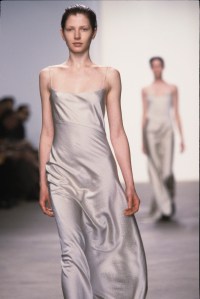On the runway during the Calvin Klein fall 1998 ready to wear collection on April 3, 1998 in New York...Article title: "Something to Talk About"