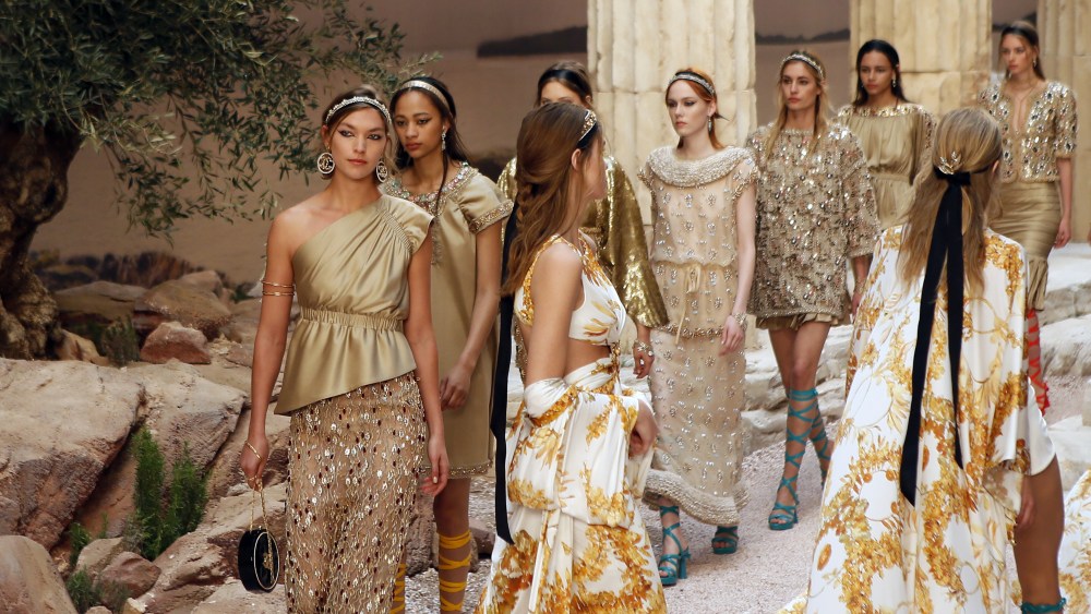 Copyright 2017 The Associated Press. All rights reserved. This material may not be published, broadcast, rewritten or redistributed without permission.Mandatory Credit: Photo by AP/REX/Shutterstock (8786407c)Models wear creations during the presentation of Chanel Cruise collection in Paris, . Chanel is hosting its itinerant resort show, destined for glamorous women who sojourn on cruise shipsFashion Chanel Cruise, Paris, France - 03 May 2017