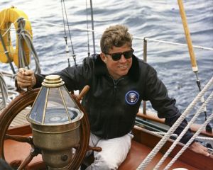 HANDOUT EDITORIAL USE ONLY/NO SALESMandatory Credit: Photo by JOHN F KENNEDY PRESIDENTIAL/REX/Shutterstock (8842135a)John F. KennedyJohn F. Kennedy 100th birthday anniversary, Johns Island, USA - 12 Aug 1962A handout photo made available by the John F. Kennedy Presidential Library shows US President John F. Kennedy at the helm of the United States Coast Guard boat 'Manitou' while sailing off the coast of Johns Island, Maine, USA, 12 August 1962 (issued on 26 May 2017). The former President of the United States, John F. Kennedy, who was assassinated at the age of 46 on 22 November 1963, will have his 100th birthday observed at the John F. Kennedy Presidential Library on 29 May 2017. Kennedy was born in Brookline, Massachusetts on 29 May 1917.