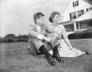 Kennedy Bouvier Sen. John F. Kennedy, D-Mass., and his fiancee Jacqueline Bouvier, 23, pose on the lawn of the Kennedy residence during their weekend visit at Hyannis, Ma., on . The couple announced their engagement June 23SEN. JFK FIANCEE JACQUELINE, HYANNIS, USA