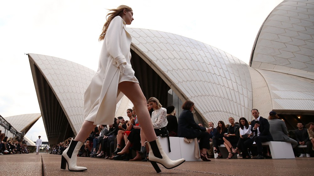 SYDNEY, AUSTRALIA - MAY 14:  A model walks the runway during the Mercedes-Benz Presents Dion Lee show at Mercedes-Benz Fashion Week Resort 18 Collections at the Sydney Opera House on May 14, 2017 in Sydney, Australia.  (Photo by Brendon Thorne/Getty Images)