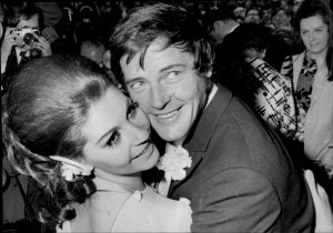 Sir Roger Moore with his wife Luisa Mattioli after their wedding at Caxton Hall.