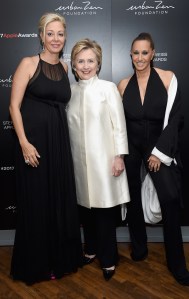 NEW YORK, NY - JUNE 07:  Nadja Swarovski, Hillary Rodham Clinton and Donna Karen attend the 2017 Stephan Weiss Apple Awards on June 7, 2017 in New York City.  (Photo by Dimitrios Kambouris/Getty Images for Urban Zen Foundation)