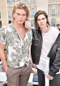 Jordan Barrett and Will Peltz front row at Louis Vuitton