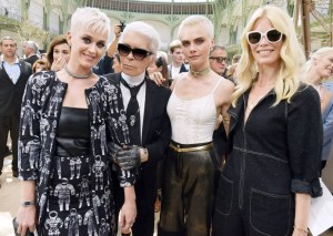 Katy Perry, Karl Lagerfeld, Cara Delevingne and Claudia Schiffer at Chanel
