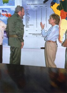 Andrea interviewing Fidel Castro in Cuba in 1999