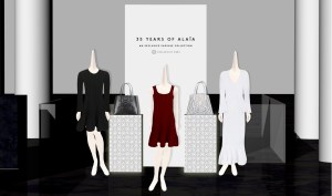 A rendering of an in-store installation at Barneys New York featuring the work of Azzedine Alaia. The dresses are exclusive to the store, part of aspecial collection  celebrating the designer's 35-year relationship with Barneys.