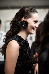 Model backstage, earring detailProenza Schouler show, Backstage, Fall Winter 2017, Haute Couture Fashion Week, Paris, France - 02 Jul 2017