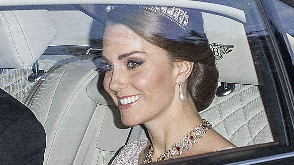Catherine Duchess of Cambridge departs Kensington Palace to attend the State Banquet at Buckingham Palace.Spanish Royals State visit to the UK - 12 Jul 2017