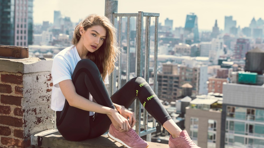 An image from the Reebok campaign with Gigi Hadid.