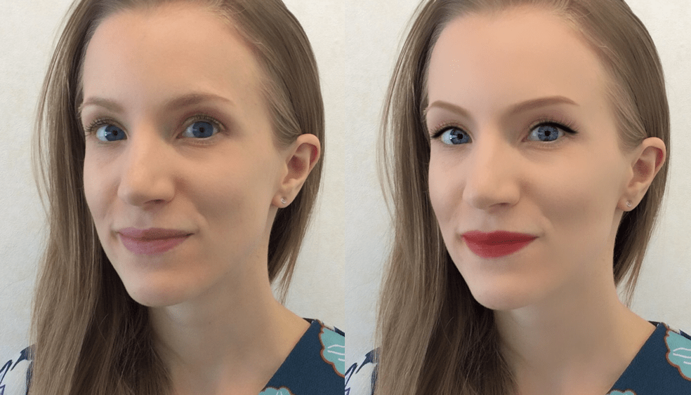 Using the YouCam Makeup app.