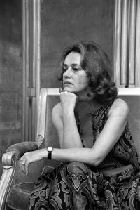 Actress, screenwriter and director Jeanne Moreau being interviewed in Los Angeles