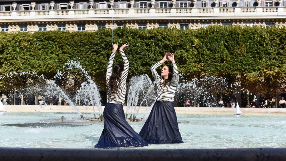Marie-Agnès Gillot and Alice Renavand perform for Petit Bateau capsule launch.