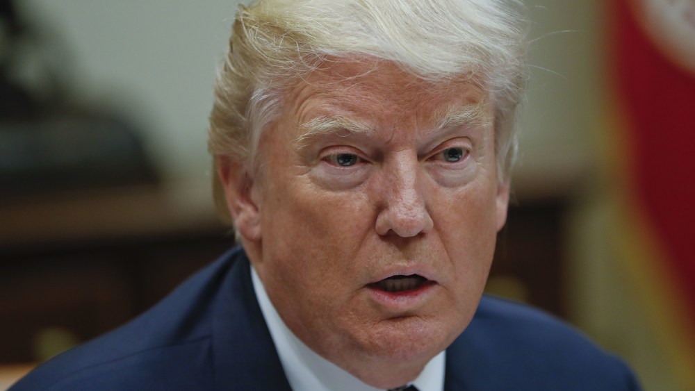 President Donald Trump speaks while having lunch with services members in the Roosevelt Room of the White House in WashingtonTrump, Washington, USA - 18 Jul 2017