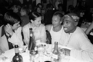 Ingrid Casares, Madonna, Sting, Tupac Shakur attend a book party for Gianni Versace's "Designs" at Barocco in New York City.
