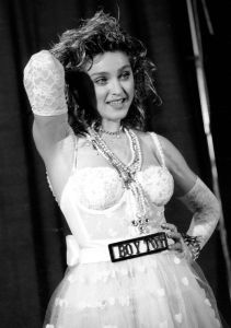 MADONNA Madonna poses at the MTV Video Music Awards where she was nominated "Best New Artist" in video, at Radio City Music Hall, in New York. Madonna is included in a new book, "The Looks of Love: 50 Moments in Fashion that Inspired RomanceFashion The Looks of Love, New York, USA