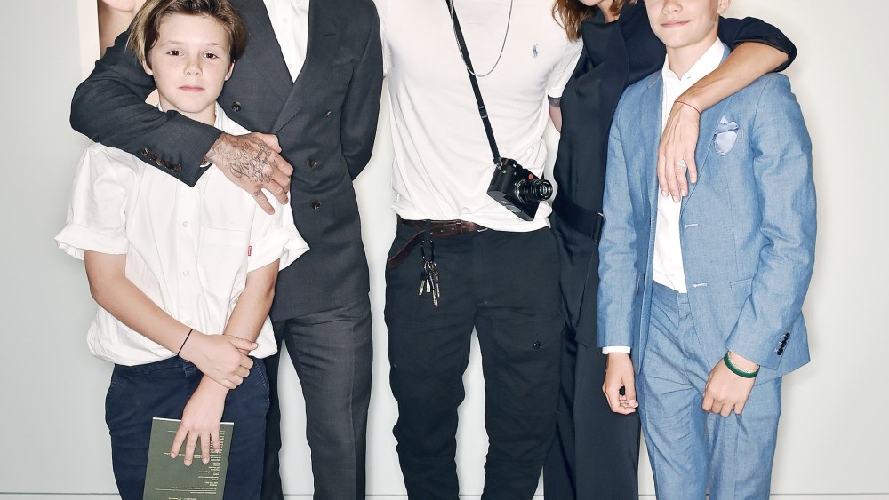 Cruz Beckham, David Beckham, Brooklyn Beckham (wearing Polo Ralph Lauren), Victoria Beckham and Romeo BeckhamBrooklyn Beckham: 'What I See' exhibition and book launch at Christie's in partnership with Polo Ralph Lauren, New Bond Street, London, UK - 27 Jun 2017