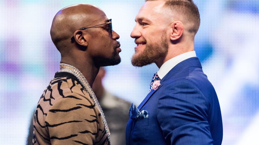 Professional boxer Floyd Mayweather Jr and UFC Lightweight Champion Conor McGregor appear at Wembley SSE on the final leg of their World Tour in London.Floyd Mayweather Jr. v Conor McGregor boxing photocall, London, UK - 14 Jul 2017