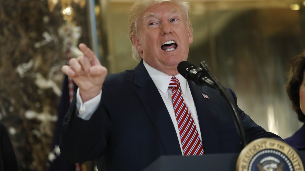 President Donald Trump speaks to the media in the lobby of Trump Tower, in New YorkTrump, New York, USA - 15 Aug 2017