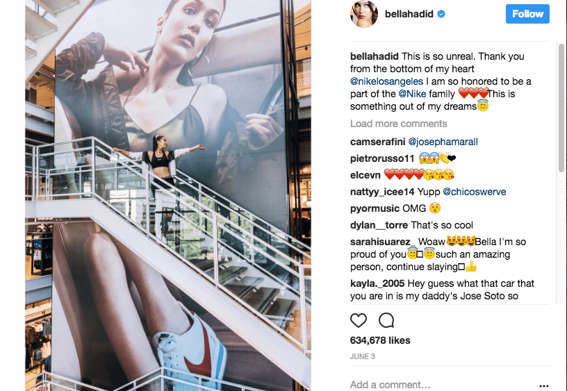 nike, bella hadid, instagram, influencer, social media