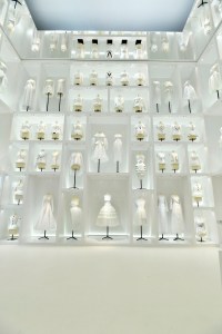 A room full of toiles evokes the haute couture atelier in the Dior exhibition at Les Arts Décoratifs.
