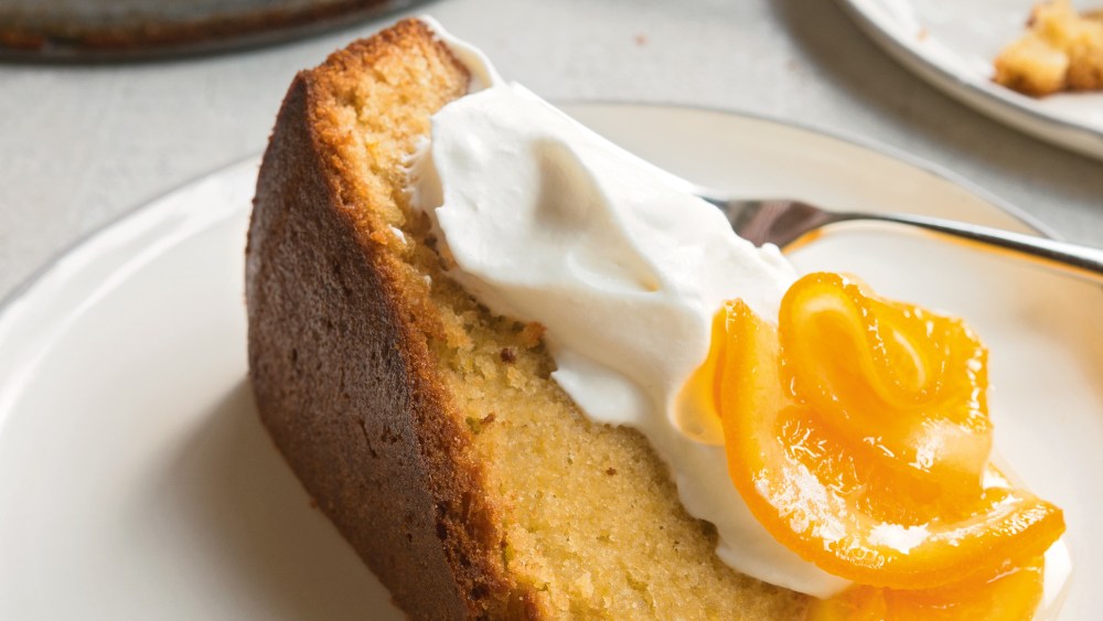 Olive oil cake, candied citrus, whipped cream
