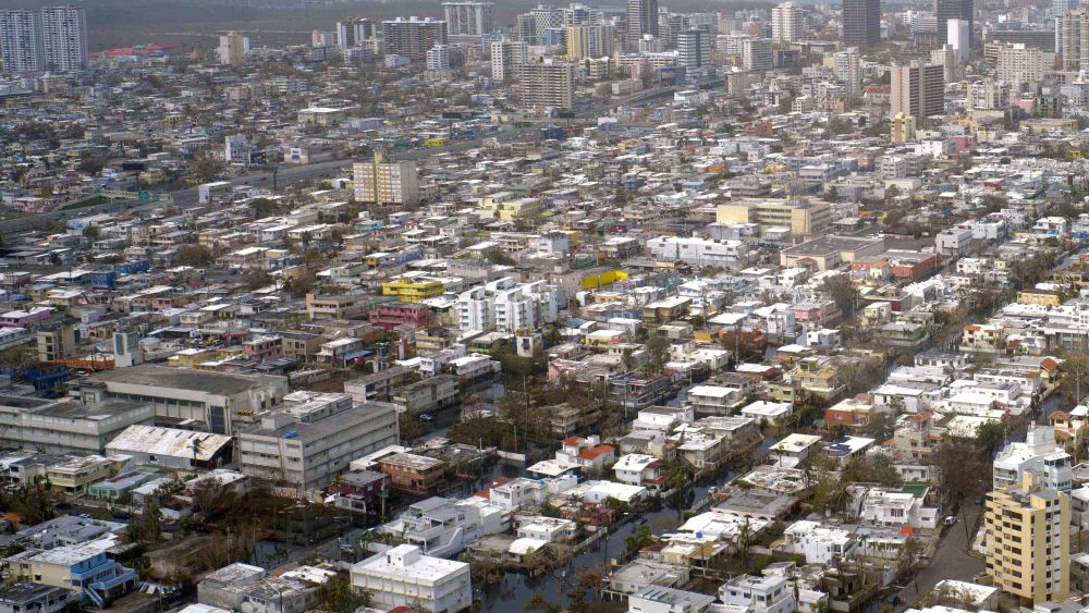 This aerial photo shows parts of San Juan, Puerto Rico, still surrounded by flood water, a week since the passing of Hurricane Maria. Maria was the strongest hurricane to hit Puerto Rico in nearly 100 years and officials say the cost of recovery will dwarf that of the punishing Hurricane Georges in 1998Hurricane Maria, San Juan, Puerto Rico - 27 Sep 2017