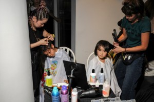 Backstage at Sacai's kids' show at Colette