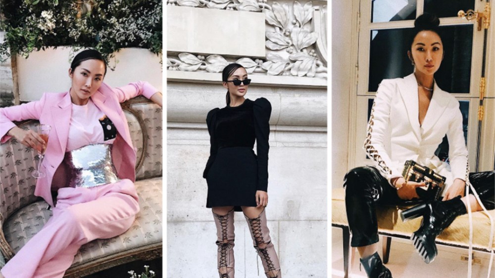 Chriselle Lim posted Instagram photos of herself wearing Oscar de La Renta, Elie Saab and Louis Vuitton during Paris Fashion Week.
