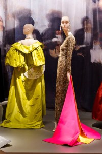 Oscar de la Renta, Custom Evening Coat (L) with Evening Dress and Evening Cape (R).