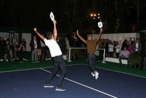 Robbie Williams and Novak DjokovicLacoste reopening celebration, Inside, Los Angeles, USA - 07 Nov 2017
