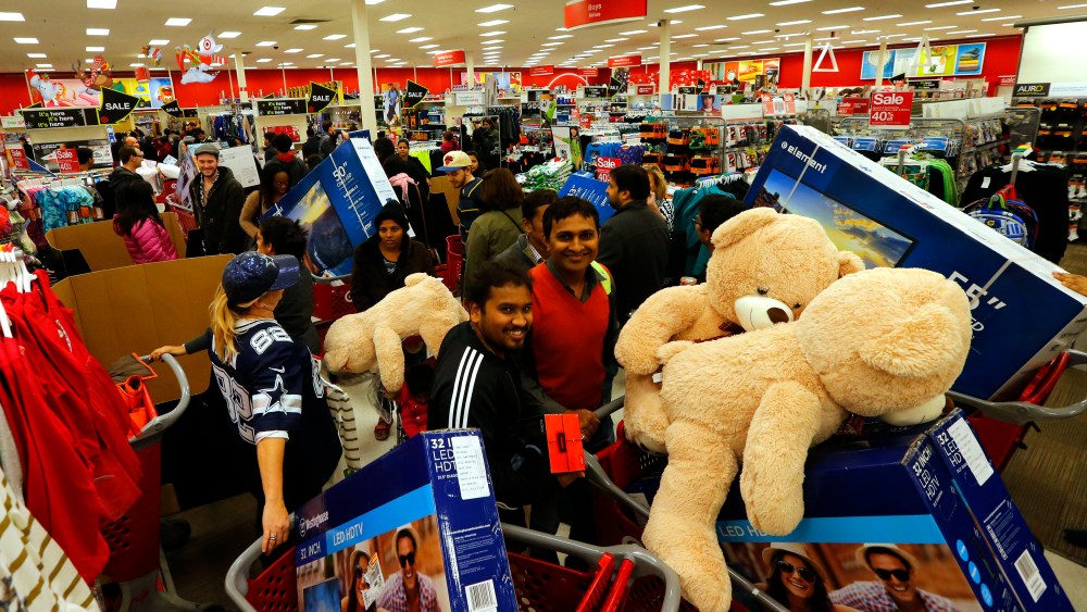 IMAGE DISTRIBUTED FOR TARGET - Guests take advantage of Target's Black Friday sales at the Jersey City, N.J. store Thursday, Nov. 26, 2015. (Noah K. Murray/ AP Images for Target)