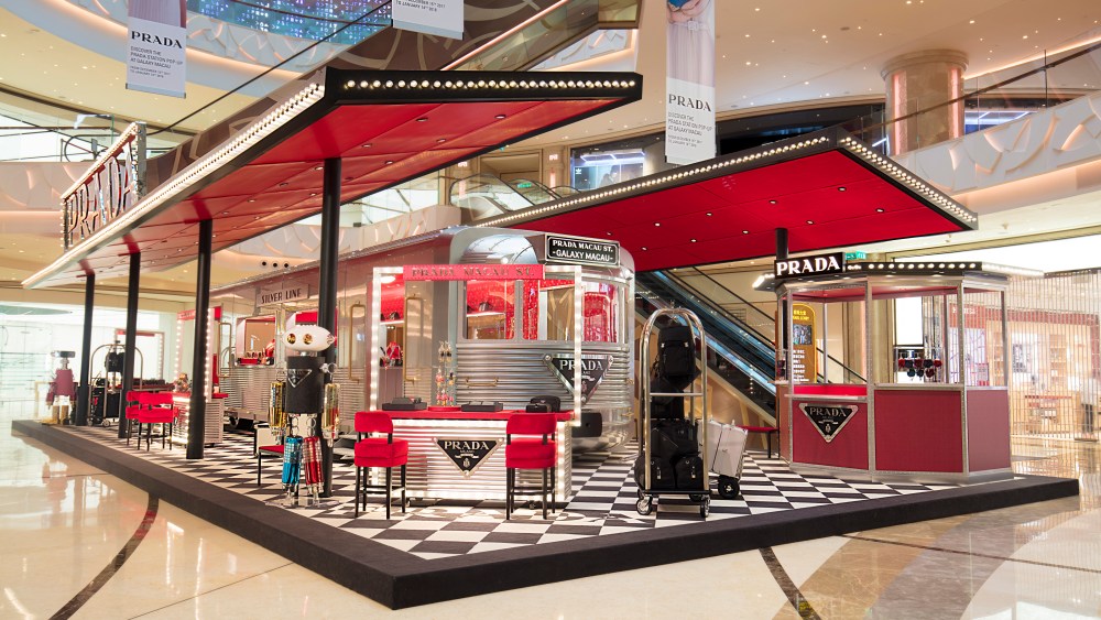 "Prada Silver Line" pop-up at Galaxy shopping mall in Macau.