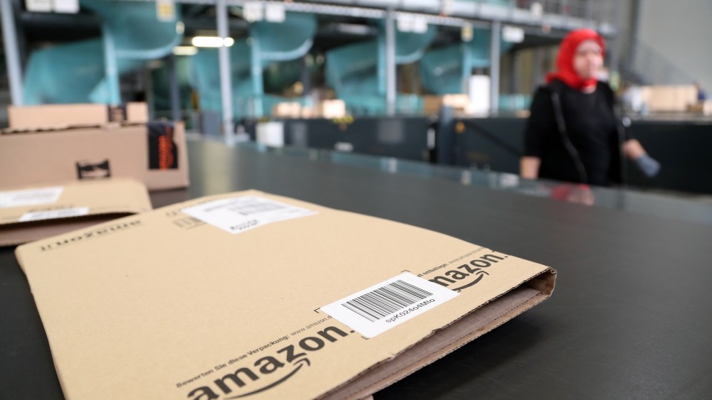 A view of Amazon packages at the 'Deutsche Post' DHL shipping center in Rheinberg, Germany, 28 November 2017. The DHL shipping center is directly connected to a Amazon logistics and distribution center.DHL Shipping Center in Rheinberg, Germany - 28 Nov 2017