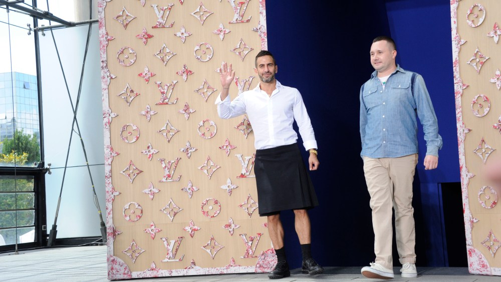 Marc Jacobs and Kim Jones on the runway at the Louis Vuitton Spring 2012 menswear show.