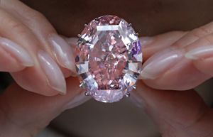 The Pink Star diamond, the most valuable cut diamond ever offered at auction, is displayed by a model at a Sotheby's auction room in Hong Kong, . It is the largest internally flawless fancy vivid pink diamond ever graded by the GIA. The diamond estimated in excess of 60 million US Dollars will go for auction in Hong Kong on April 4Pink Diamond, Hong Kong - 29 Mar 2017