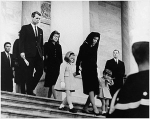 Attorney General Robert Kennedy, Caroline Kennedy, Jackie Kennedy, John F Kennedy JnrJFK signing of Commission for General Eisenhower on March 24, 1961 in the Oval Office