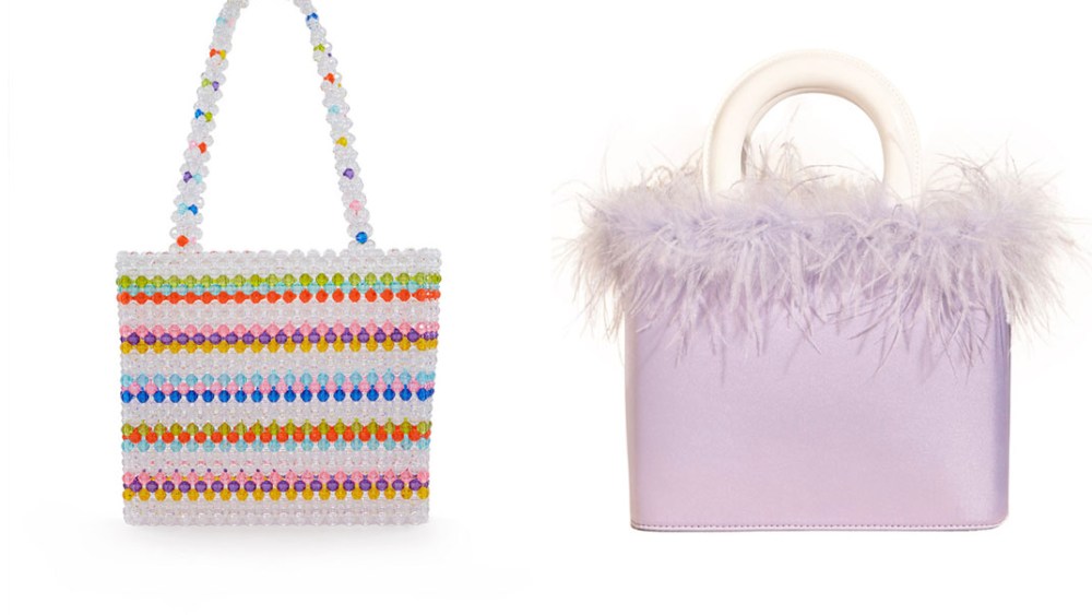 Fashion-forward bags by Susan Alexandra (left) and Staud (right), both priced at under $350.