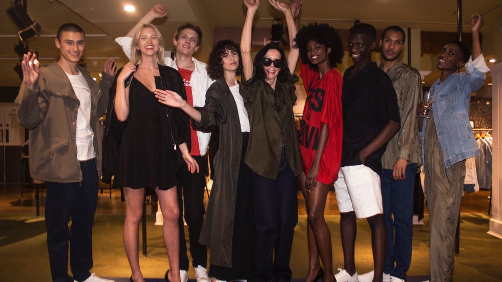 Katharine Hamnett with models wearing her Spring 2018 range at Liberty